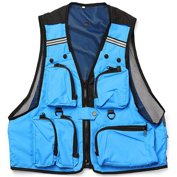 Multi Pockets Fishing Hunting Mesh Vest Mens Outdoor Leisure Jacket - GhillieSuitShop XXL / Red