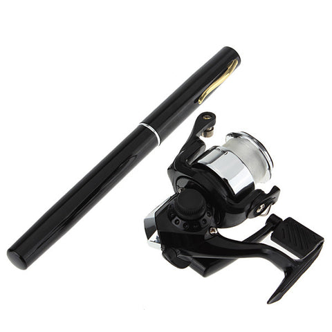 docooler mini aluminum pocket pen fishing rod pole reel Mini Telescopic Portable Pocket Pen Fishing Rod Reel+Nylon Line set