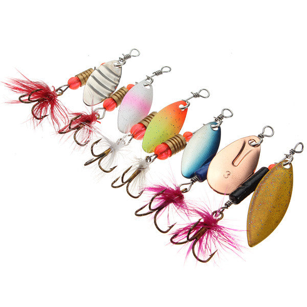 30x Metal Assorted Laser Fishing Lure Spinner Baits Feather Hook