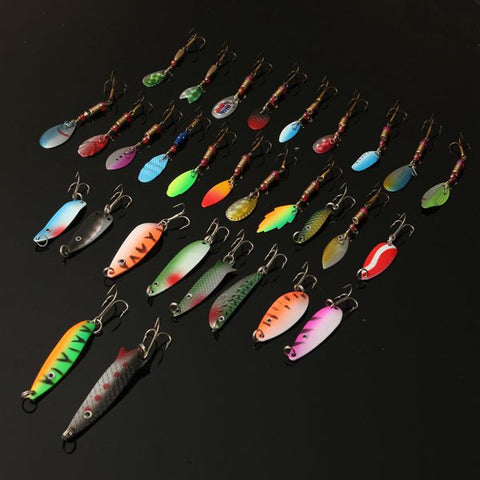 30pcs Assorted Spinner Baits Metal Fishing Lures Fish Hooks Tackle - GhillieSuitShop