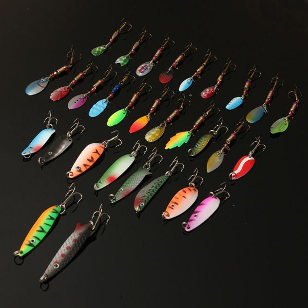 30pcs Assorted Spinner Baits Metal Fishing Lures Fish Hooks Tackle