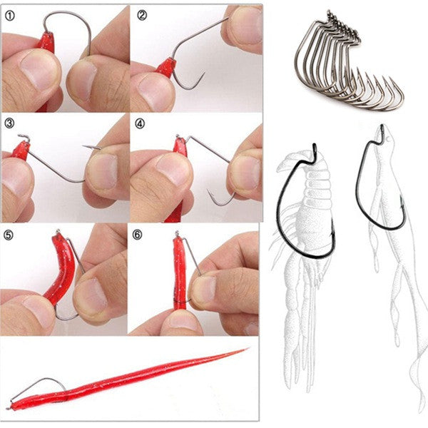 bass fishing worm hooks 100 Pcs Fishing Hooks Worm Hook Carbon Steel Fishing Hook Big Bass