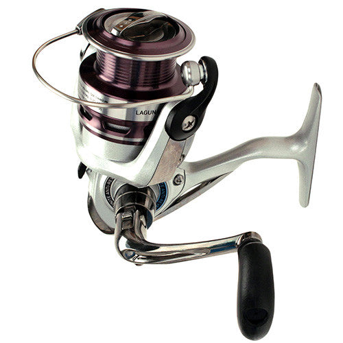 daiwa laguna 5bi spinning combo Spin Reel Lake Mulwala Fish Camp Ski The Machined Aluminum handle is swept back and the knob is oversized and ergonomically designed Daiwa Laguna 5Bi Spinning Reel